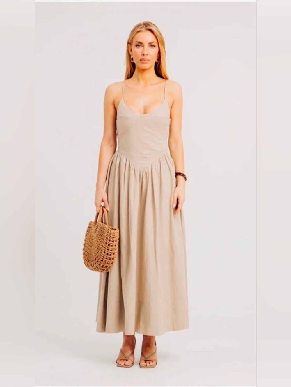 Torn by Ronny Kobo Melinda Maxi Dress Small Sand Color NWT Cottagecore Lagenlook